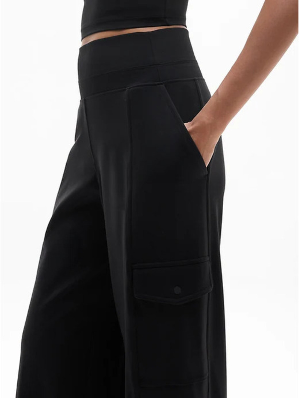 Athleta Venice High Rise Wide Leg Cargo Pants Black Size XL Wide-Leg Utility - Picture 2 of 5